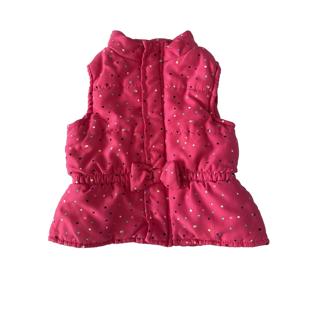 Pink Puffy Confetti Polka Dot Bow‎ Snap Zip Vest Girls 18 Mo Soft Cozy Layering